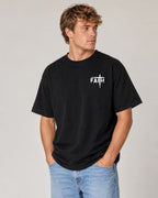 Men's Pure Cotton Vintage "FAITH" T-Shirt – Loose Fit, Drop-Shoulder, Short Sleeve – Tree of Life Cross Print