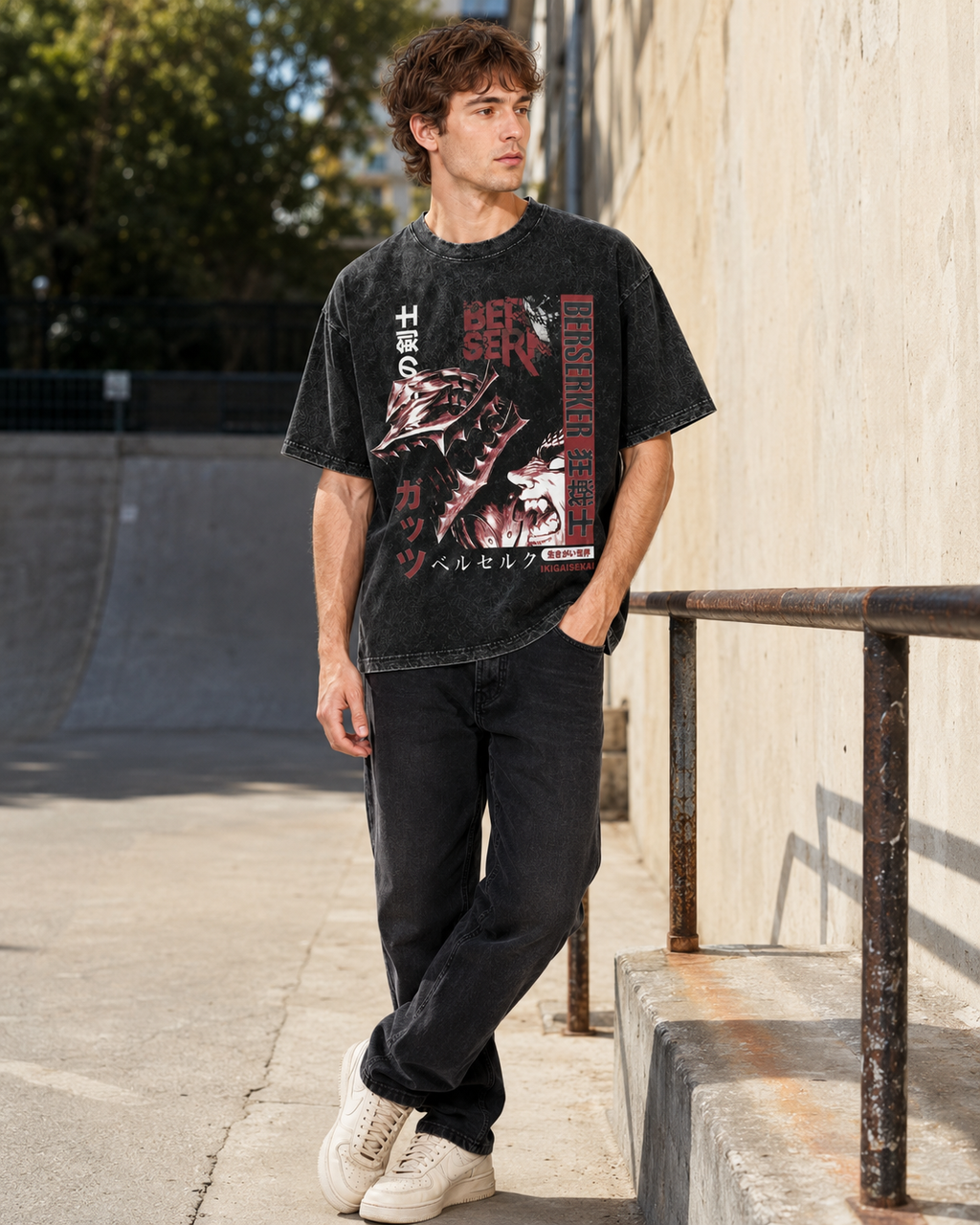 Acid-Washed Vintage-Style *Berserk* (Guts/Berserker Armor) Graphic Tee – Heavyweight, Oversized, Dark Anime Aesthetic – Unisex Retro T-Shirt