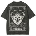Taurus Tarot Card Double-sided Printed Unisex Washed T-shirt