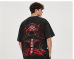 Vintage-Wash Short-Sleeve T-Shirt | *Jujutsu Kaisen* Ryomen Sukuna Dual-Sided Red & Black Anime Print – Unisex Oversized Fit