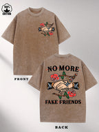 Men's "No More Fake Friends" Printed Blue Denim T-Shirt - Lightweight Washed Cotton Short Sleeve Tee, Casual Round Neck Summer Top with Slogan, Machine Washable for Casual Attire & Outdoor Outfits