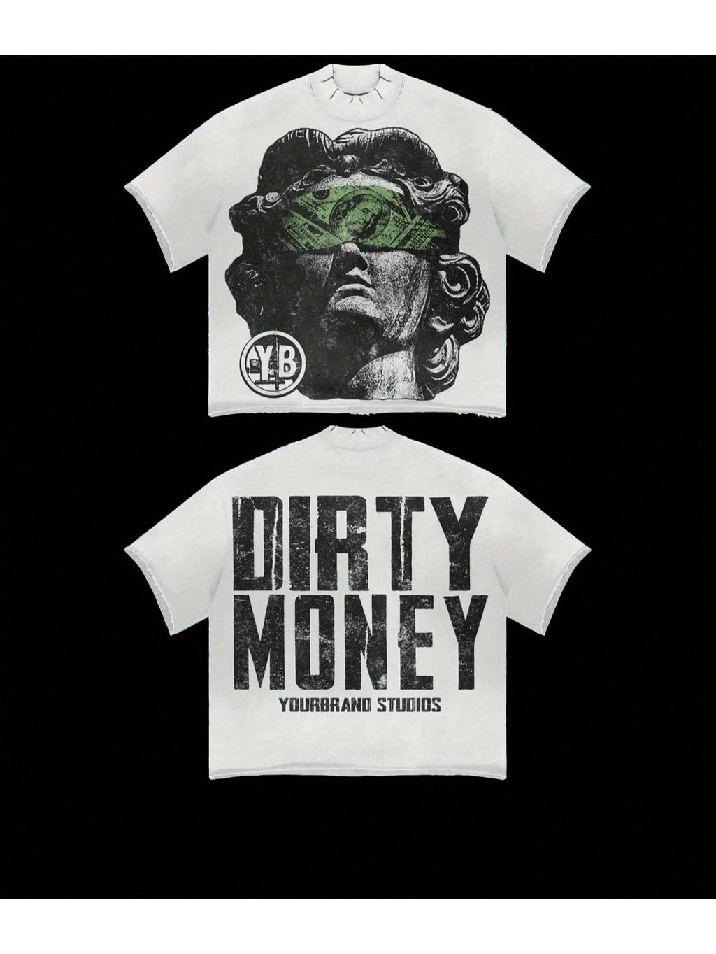 Men'S Heavyweight 180gsm Cotton T-Shirt - Vintage Y2K Graphic Tee with Statue of Liberty & Dirty Money Text - Loose Fit Crewneck Shirt for Everyday Streetwear - All-Season Casual Top (Machine Washable), Urban Style, Bold Print, Durable Construction, State
