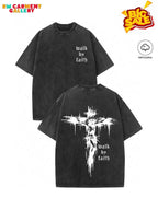 Unisex's 100% Cotton Washed Distressed Modelo Cowboy Tee, Regular Fit Street Fashion Casual Comfy Short Sleeve Crewneck T-shirt for Daily Wear, Western Clothing, All-match Top for Summer, Streetwear TikTokShopBlackFriday