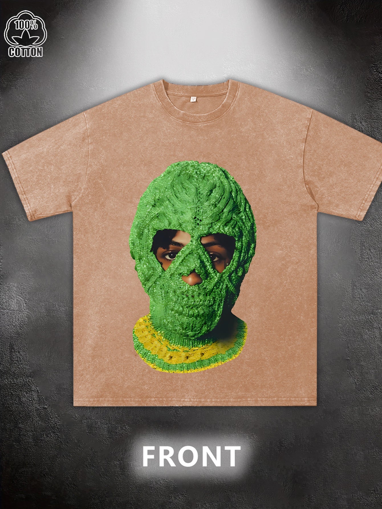 YoungBoy Print Men'S Street Style Vintage Washed 230g Heavyweight T-Shirt - Green & Yellow Graphic Tee, All-Season Casual Streetwear for Concerts, Outdoor Sports