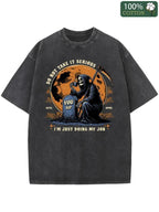 Men's Retro Graphic Cotton T-Shirt - "Don't Take It Serious" Skeleton Design, Black Casual Streetwear, 230g Washed Cotton, Perfect for Summer and Holiday Gifts