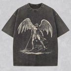 Archangel Michael Shirt Christian Streetwear Religious Gift for Him or Her Faith Apparel Comfort Tee Church Wear Catholic Clothing, Washed denim T-shirt, high quality T-shirt