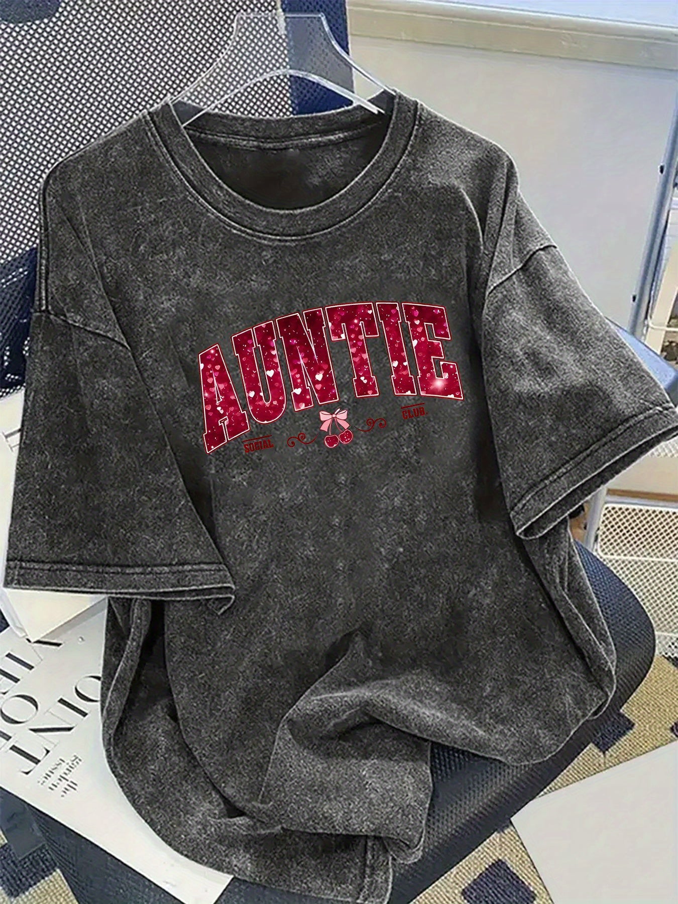 Women's Vintage Washed Distressed Pattern Letter Print, Casual Nostalgic Style Suitable for All Seasons 230g, Perfect for Easter, Halloween, Thanksgiving, etc, Festival Clothing, Everyday Tee, Distressed Look, Vintage Style, Soft Material1:1