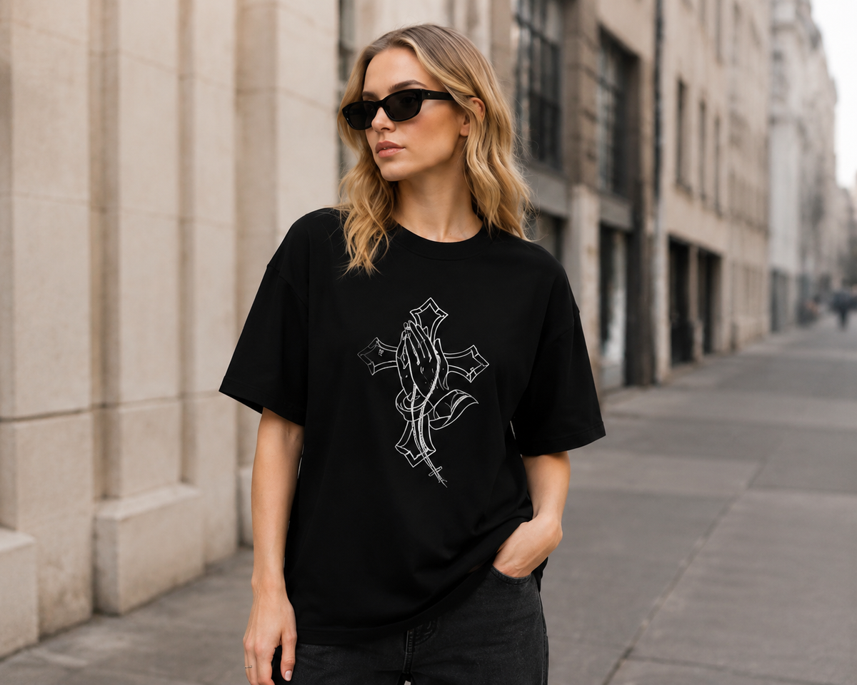 Women's Loose Oversized Cotton T-Shirt – Dark Gothic Style with Front & Back Prints – Edgy Streetwear Short-Sleeve Tee