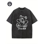 Retro Washed T-Shirt 230G, "Bear" Creative Pattern Printing, Heavy 230G Cotton Oversize Shoulder T-Shirt, Washed T-Shirt,Retro, Street T-Shirt, Basic T-Shirt, Loose Hip-Hop Men And Women, Top, Old, Washed T-Shirt