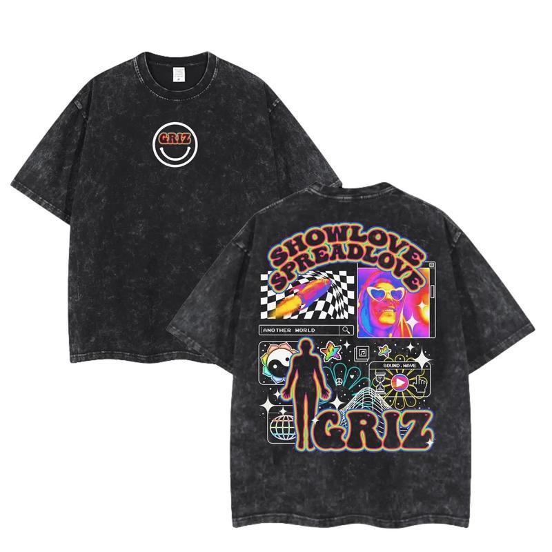 Couples Vintage Washed Graphic T Shirt Featuring Show Love Spread Love Design With Colorful Artwork And Abstract Patterns Round Neck Short Sleeve Oversized Fit Relaxed Hem Style Printed Front And Back