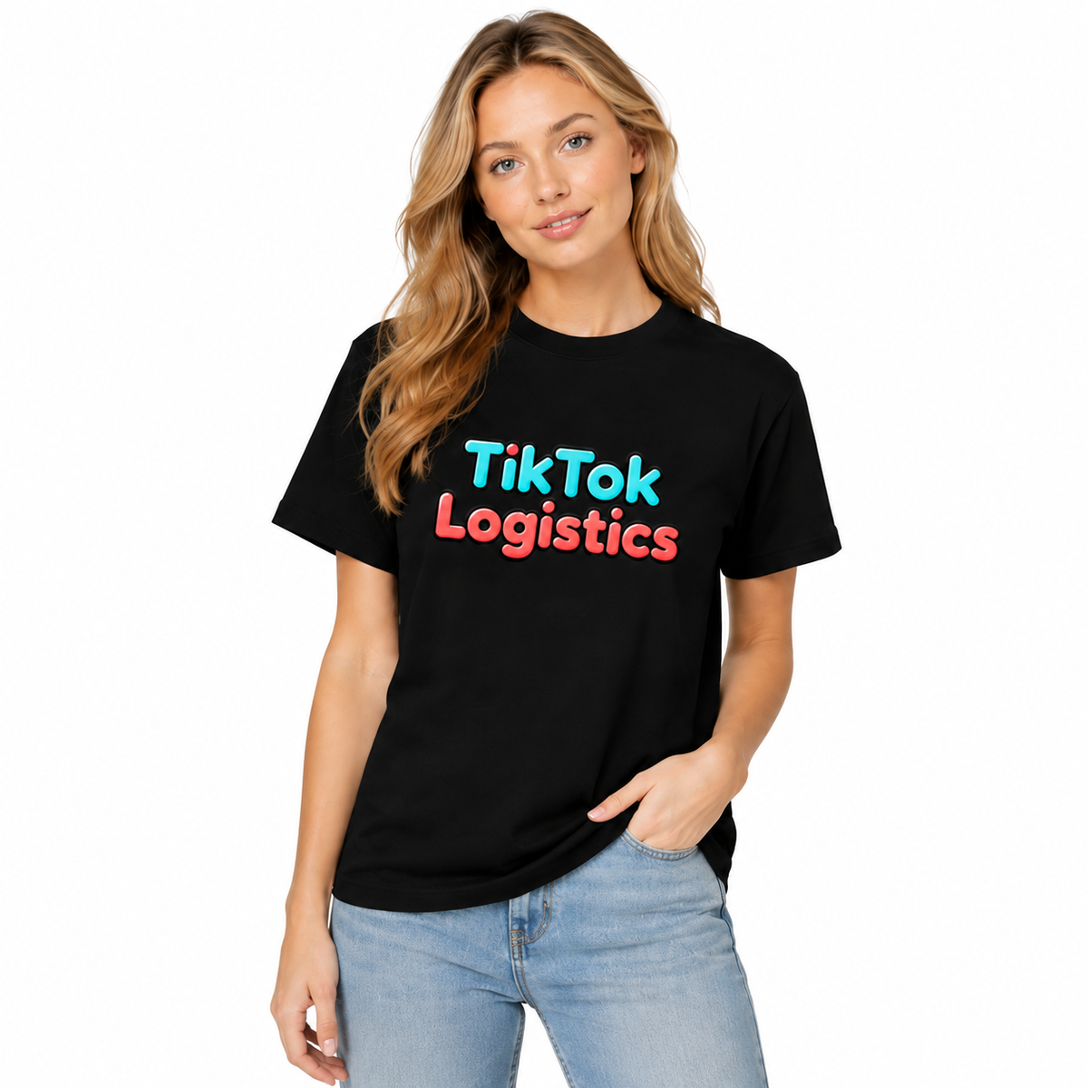 Pure Cotton Casual Short-Sleeve T-Shirt – Trendy Unisex Loose Crew-Neck Top with Fun "TikTok Logistics" Print