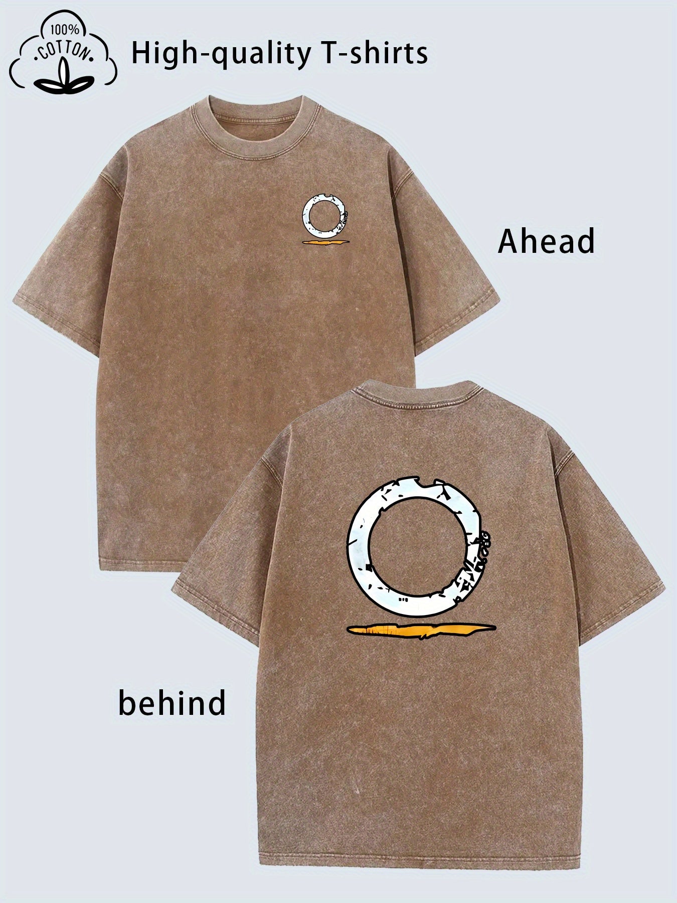 Men's Vintage Heavy-Duty Washed T-Shirt with Front & Back Streetwear Patterns - Oversized Loose Fit Round Neck Short Sleeve, Soft Breathable Casual Tee for all-Season, Distressed Retro Style