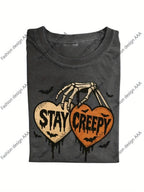Men'S Casual Retro Washed 230G Black Short Sleeve T-Shirt with Scary Skull | Breathable, Sweat-Absorbing, Comfortable, Crew Neck, Regular Fit, Suitable for All Seasons, Machine Washable, Perfect Gift for Friends on Holidays, Sweat-Resistant
