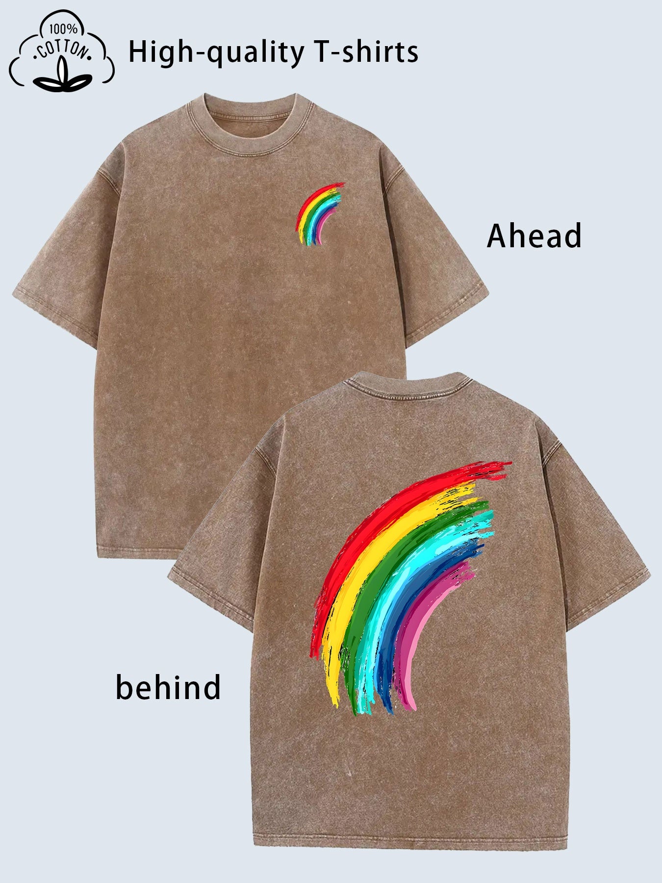 Men's Heavy Vintage Washed 70s/80s Retro T-Shirt - Rainbow Arch & Face Print Soft Breathable Fabric, Loose Fit Round Neck Short Sleeve with Front/Back Colorful Arches Suitable for Concerts, Festivals & Daily Wear - Machine Washable 70s 80s Nostalgic