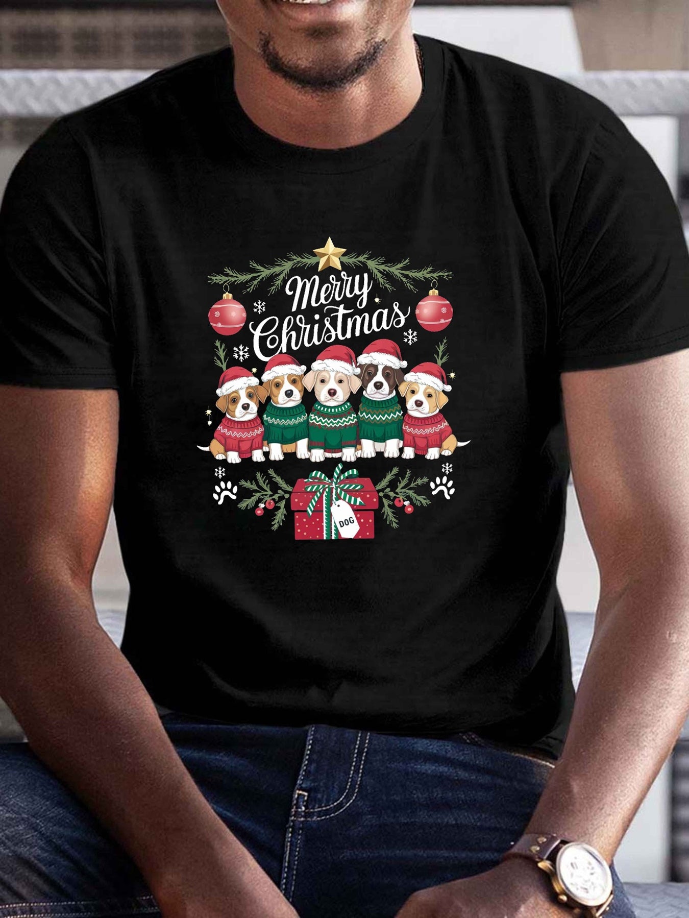 Men's sports daily breathable T-shirt 180g pure cotton oversized Christmas themed retro appearance, bold pattern printing fashionable versatile top men's T-shirt suitable for all seasons summer short sleeved printed T-shirt