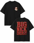 Women's Oversized Washed Cotton Short-Sleeve T-Shirt – Vintage-Style "BIG NICK ENERGY" Santa Claus Double-Sided Christmas Print