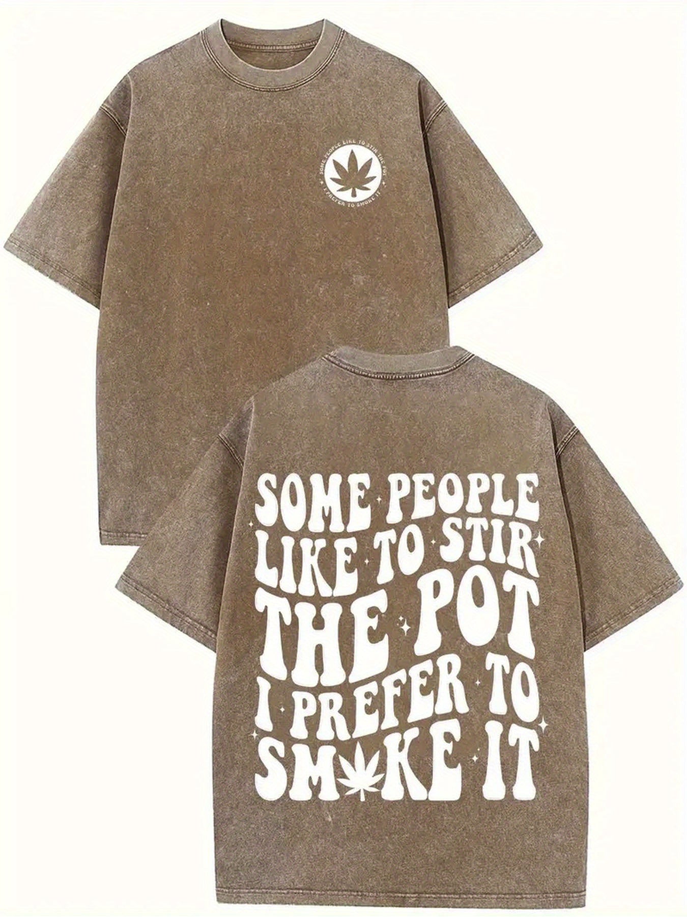 Men's 230g Heavyweight Vintage Cotton T-Shirt with "Stirring Pot" (Chinese for boiler/Hot Pot) Slogan - Double-Sided Washed Streetwear Tee, Loose Fit Round Neck Short Sleeve, Breathable Fabric for All-Season Casual & Outdoor Wear