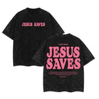 Jesus Saves Unisex Washed T-Shirt, Jesus Tee, Jesus Tshirt , Christian Apparel Streetwear Menswear Oversized Top Men and Women Menswear Tops , Gym Pump Cover Graphic Men's Regular Fit