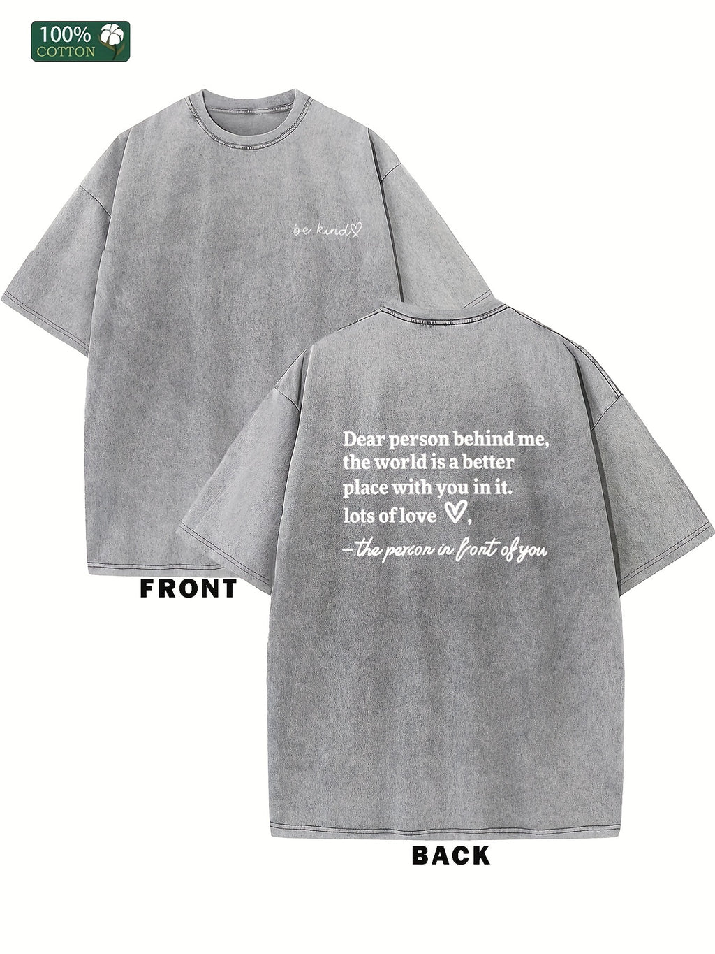 Men'S Vintage Washed T-Shirt with "Dear Person Behind Me" Back Print - Light Grey/ Streetwear Tee, All-Season Casual Shirt for Everyday & Formal Outfits - Adult Men'S Clothing