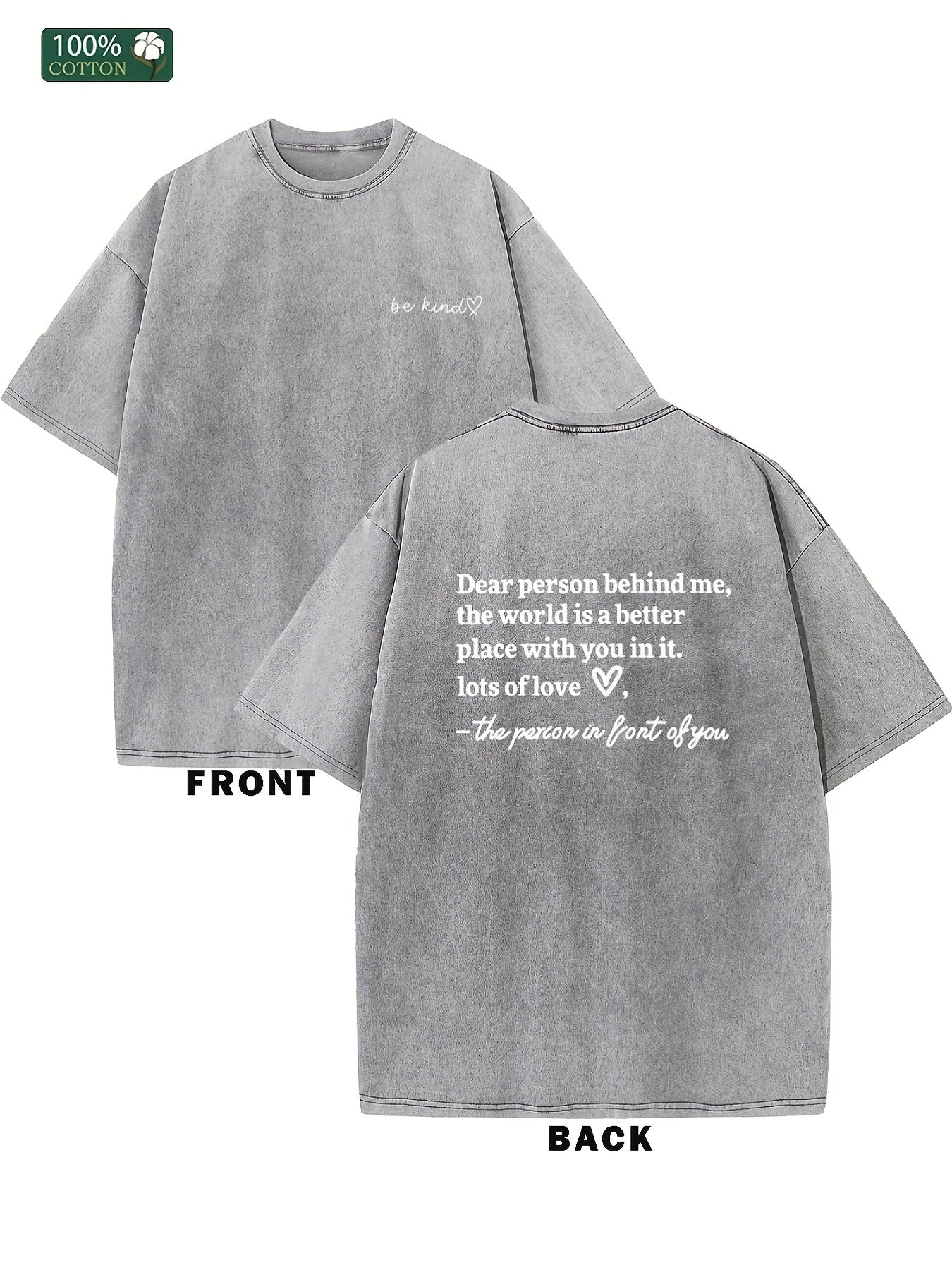 Men'S Vintage Washed T-Shirt with "Dear Person Behind Me" Back Print - Light Grey/ Streetwear Tee, All-Season Casual Shirt for Everyday & Formal Outfits - Adult Men'S Clothing