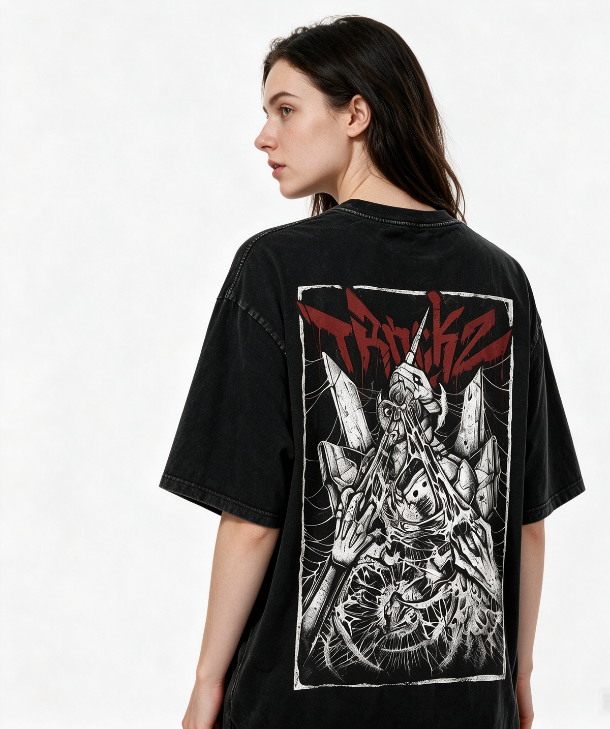 Pure Cotton Double-Sided Dark Anime Print Short-Sleeve T-Shirt – Oversized, Loose-Fit Streetwear Top for Women (EVA/2D Style)