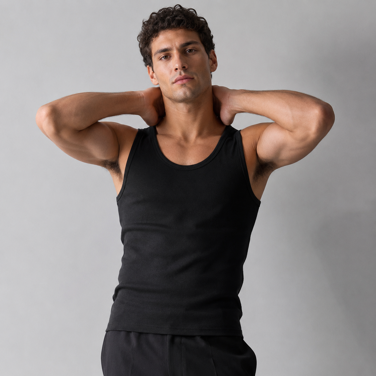 Men's 100% Cotton Black Crew-Neck Tank Top – Casual Sleeveless Sports T-Shirt (Basic Style)