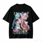 Oversized 100% Cotton Short-Sleeve T-Shirt with Large Anime Print (Hatsune Miku) – Japanese Streetwear Style for Women
