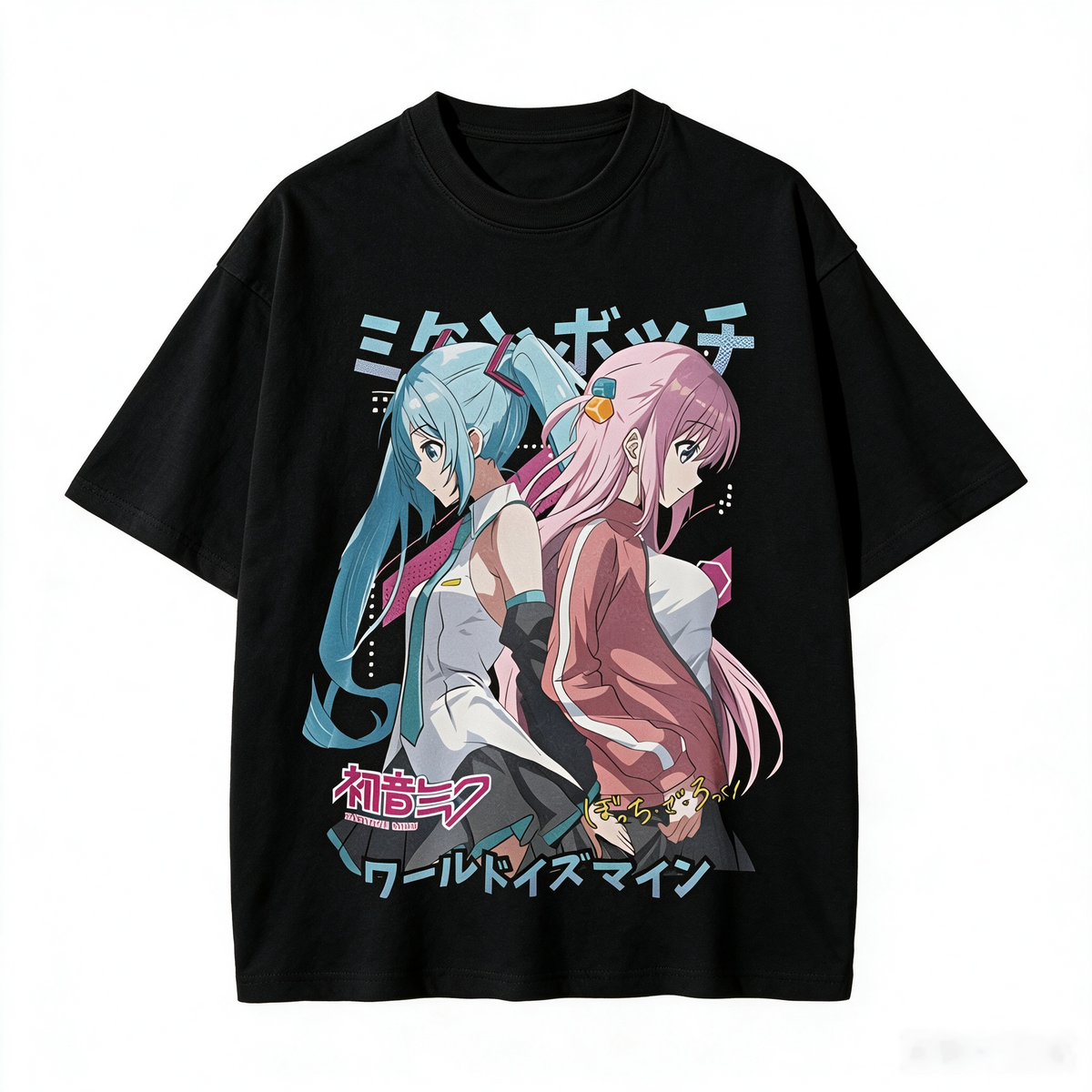 Oversized 100% Cotton Short-Sleeve T-Shirt with Large Anime Print (Hatsune Miku) – Japanese Streetwear Style for Women