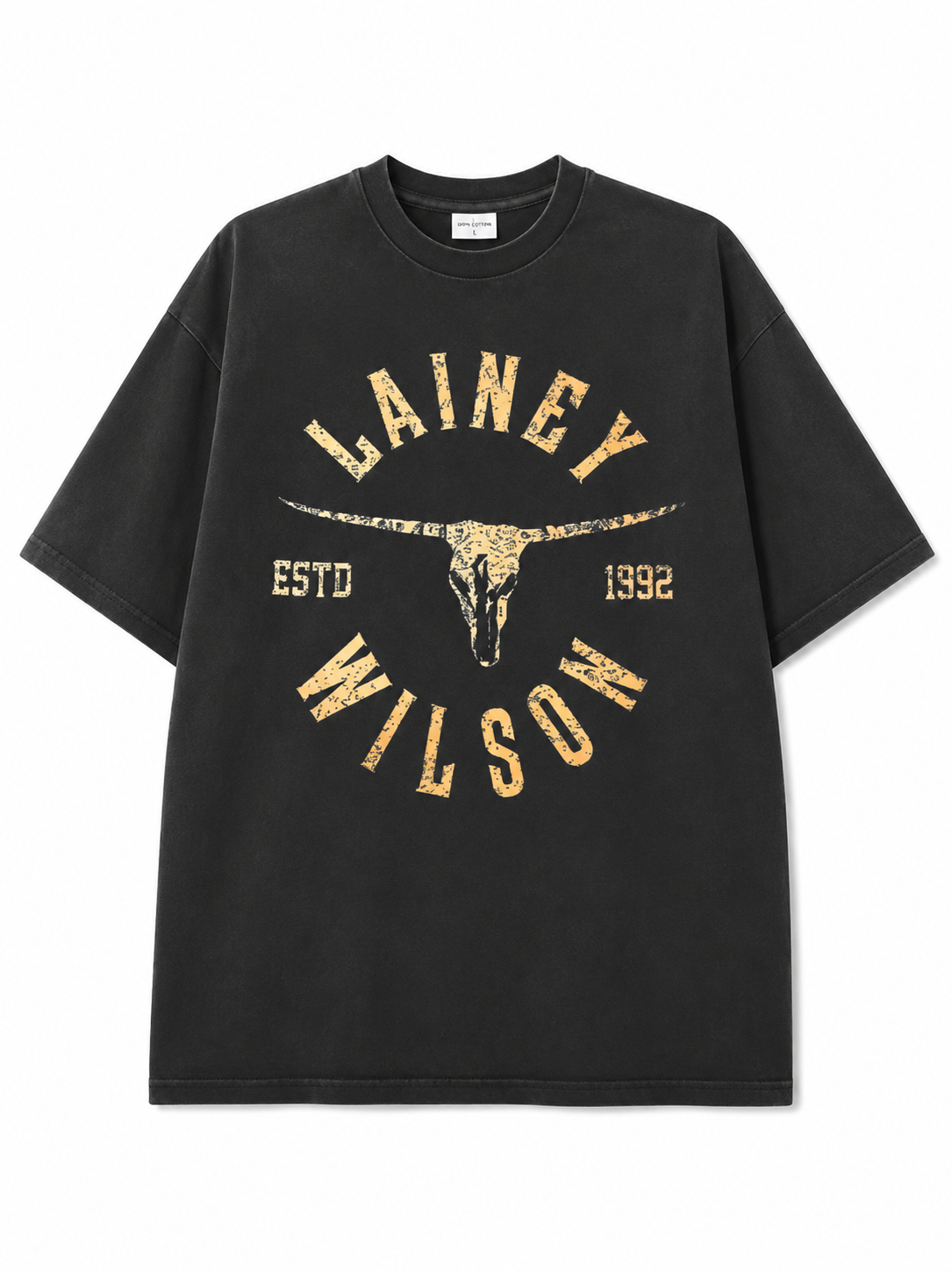 Women's Western-Style Vintage Bull Skull T-Shirt – Washed, Distressed, 100% Cotton, Loose Oversized Fit, Country Style Short Sleeve