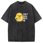 Cotton Short Sleeve Acid Washed Cartoon Duck Print ''DON'T DUCK WITH ME'' Crewneck Breathable Comfy Trendy Casual Tees Tops T-Shirts For Men Women - Funny graphic tees