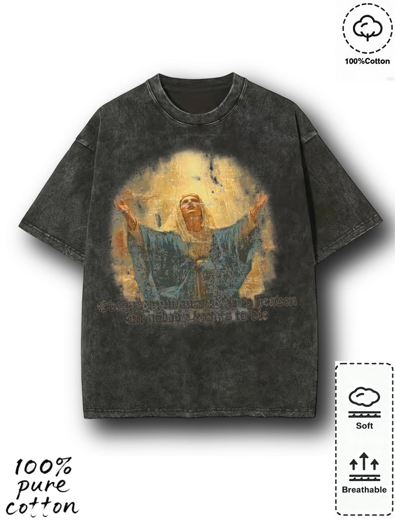 Retro washed couple T-shirt | Character and English printed round neck short sleeved regular style, artistic retro style is fantastic