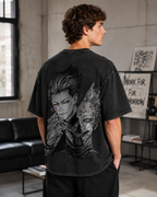 Vintage-Wash Short-Sleeve T-Shirt | *Hunter x Hunter* Hisoka Double-Sided Dark Split-Portrait Oversized High-Street Unisex Tee