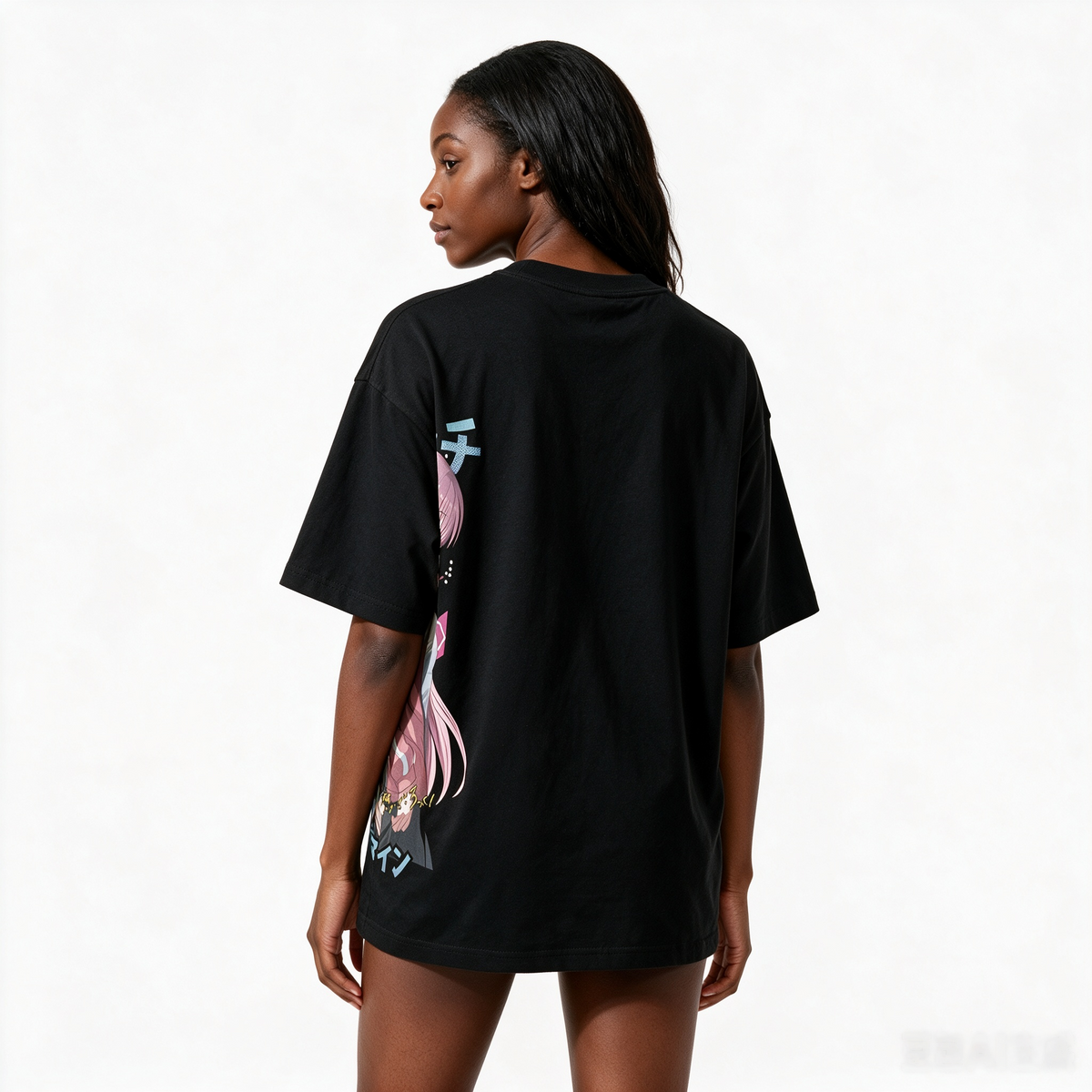 Oversized 100% Cotton Short-Sleeve T-Shirt with Large Anime Print (Hatsune Miku) – Japanese Streetwear Style for Women