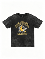Women's Vintage-Wash Distressed Short-Sleeve T-Shirt – American Campus Style "Banana Slug" Print, Pure Cotton – Casual, Loose-Fit Trendy Top
