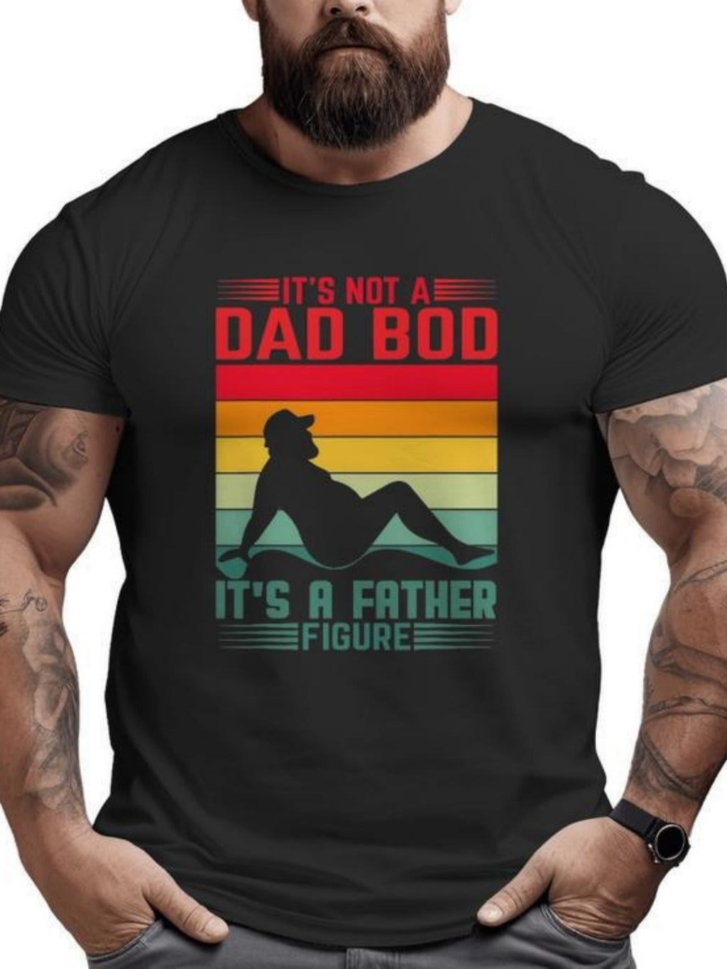 It's Not A Dad Bod It's A Father Figure T-Shirt - Retro Graphic Design, Big and Tall Men's Tee, Casual Crew Neck Cotton T-Shirt, Perfect for Fathers Day, Birthdays and Everyday Wear