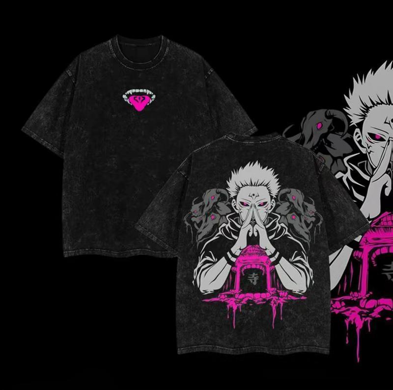 Ryomen Sukuna Domain Expansion JJk Jujutsu Kaisen Anime Manga 2 sided Washed T-shirt Top Menswear graphic t-shirts