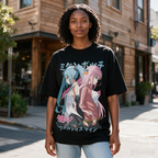 Oversized 100% Cotton Short-Sleeve T-Shirt with Large Anime Print (Hatsune Miku) – Japanese Streetwear Style for Women
