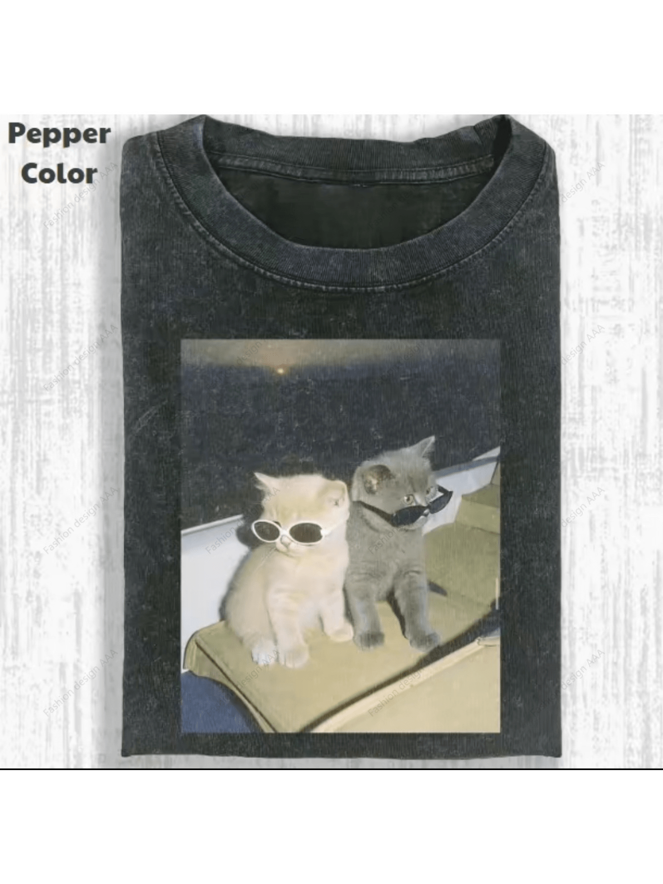 Men's 230g 100% Cotton Vintage Washed T-Shirt with Cute Cat & Kitten Graphic - Black Short Sleeve Round Neck Casual Tee, Breathable for all-Season, Machine Washable /Holidays