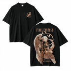 Men's Pure Cotton Vintage-Style Final Fantasy VII Graphic T-Shirt – Oversized, Drop-Shoulder, Short-Sleeve with Large Double-Sided Sephiroth Print