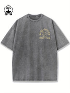 Reversible Washed Cotton Vintage Streetwear T-Shirt - Loose Fit Hip Hop Graphic Print Unisex Top with "Dirty for Man Blue Collar" Design, Machine Washable All-Season Casual Tee