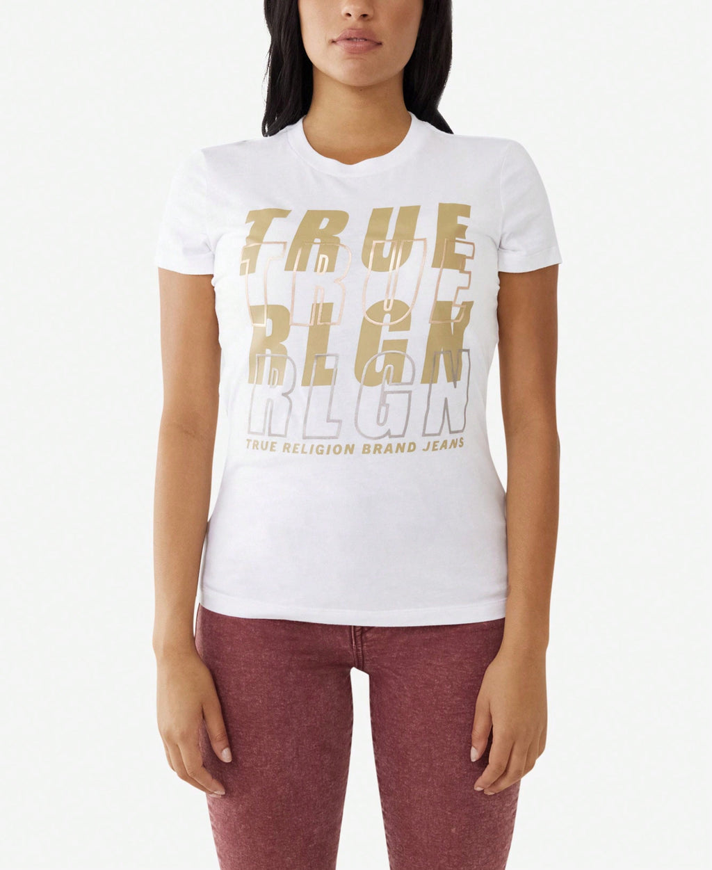 True Religion Womens Short Sleeve Foil Logo Slim Crew T-Shirt1:1
