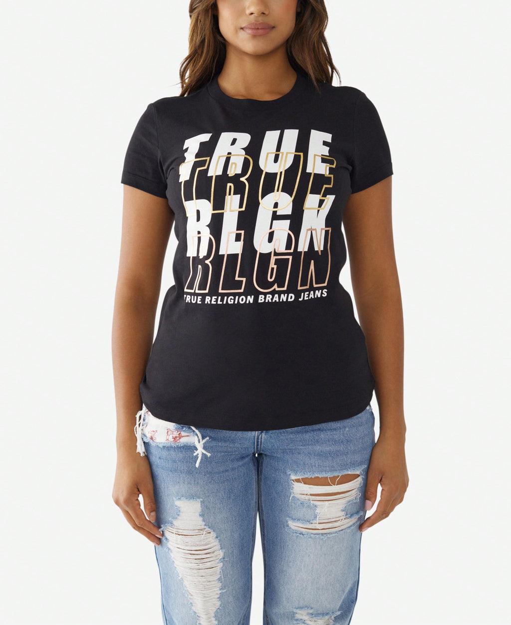 True Religion Womens Short Sleeve Foil Logo Slim Crew T-Shirt1:1