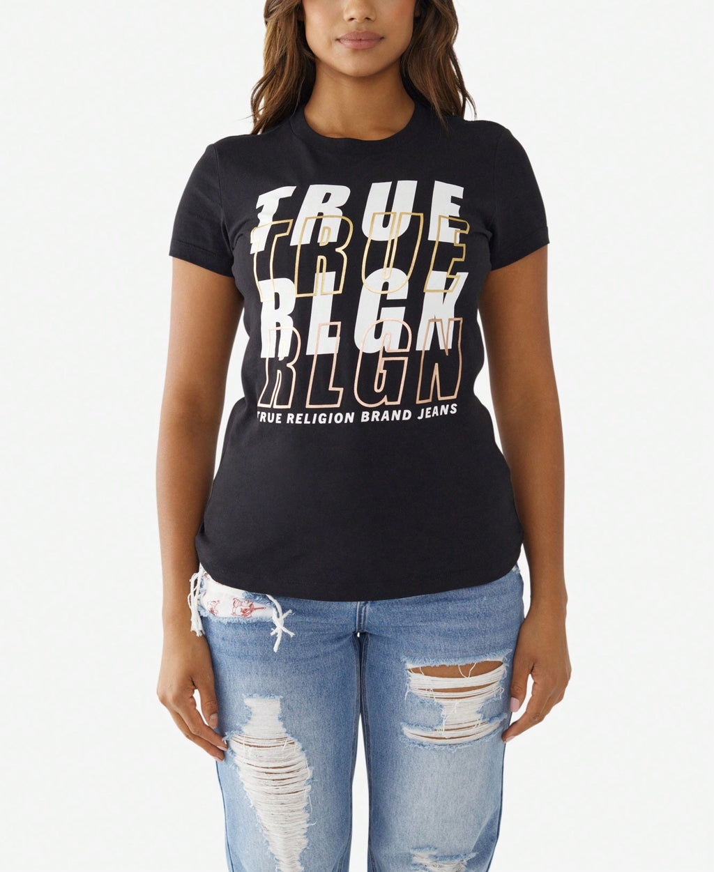 True Religion Womens Short Sleeve Foil Logo Slim Crew T-Shirt1:1