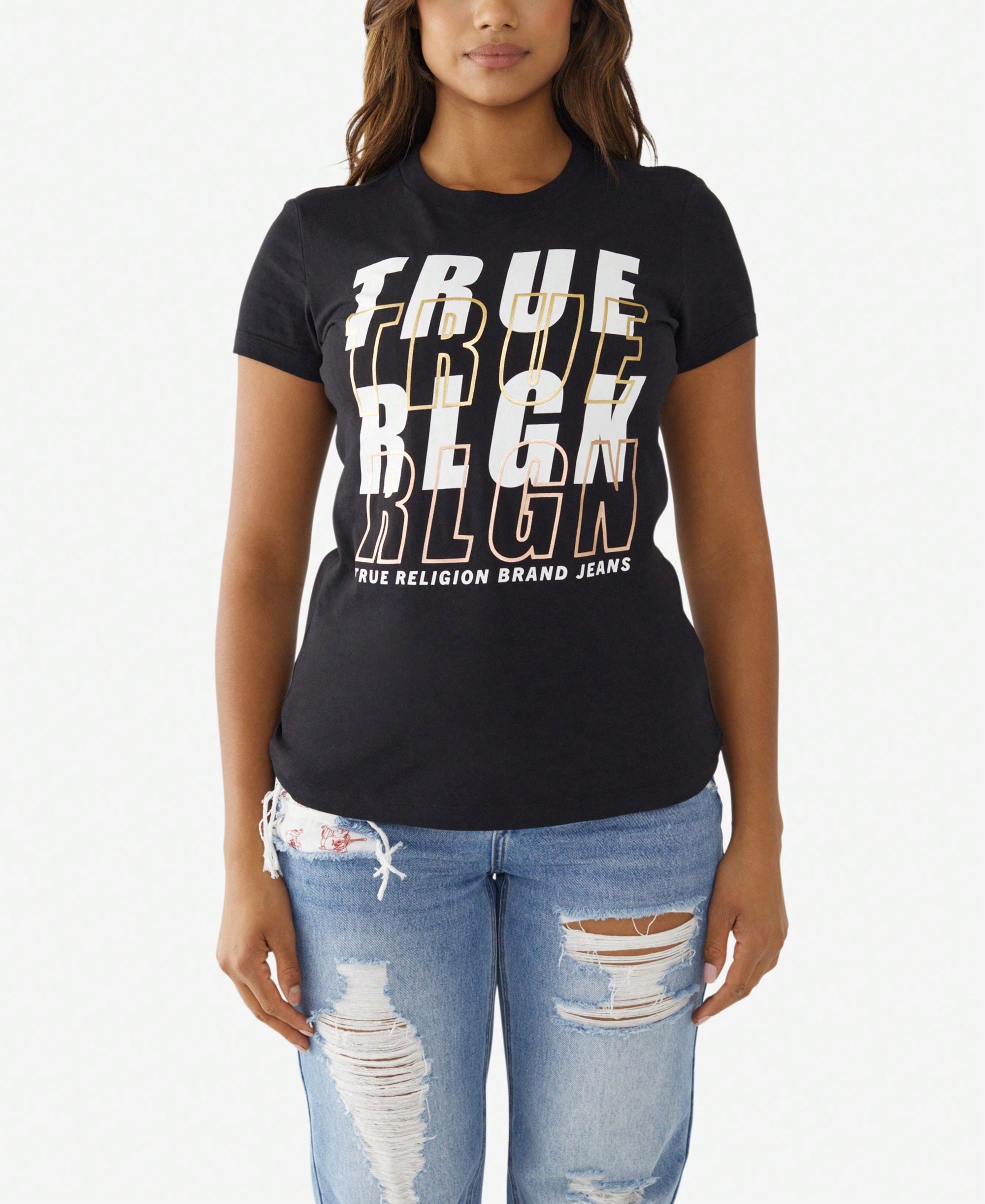 True Religion Womens Short Sleeve Foil Logo Slim Crew T-Shirt1:1