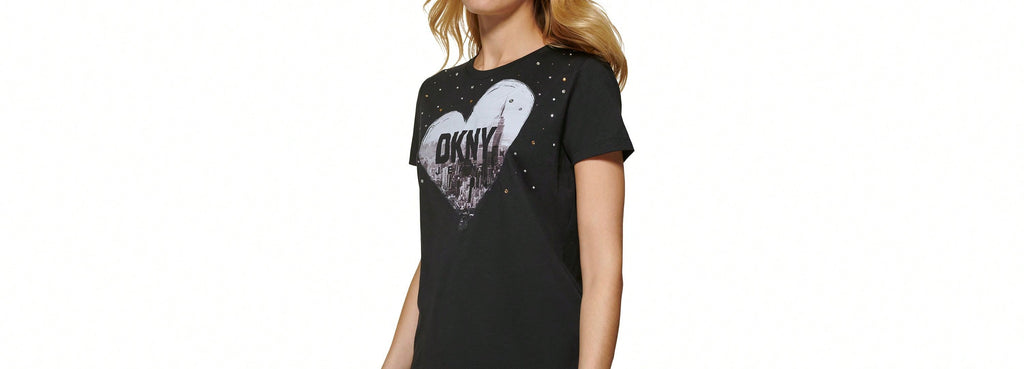DKNY Jeans Womens Crewneck Embellished Logo T-Shirt1:1