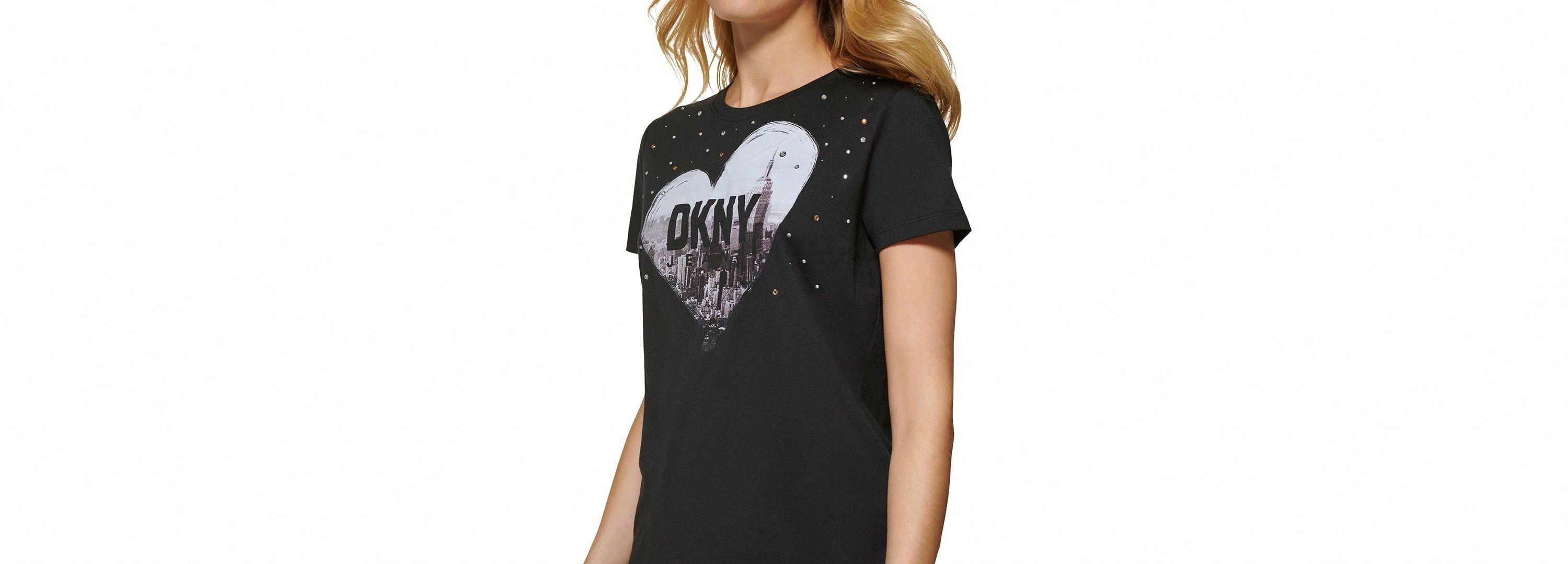 DKNY Jeans Womens Crewneck Embellished Logo T-Shirt1:1