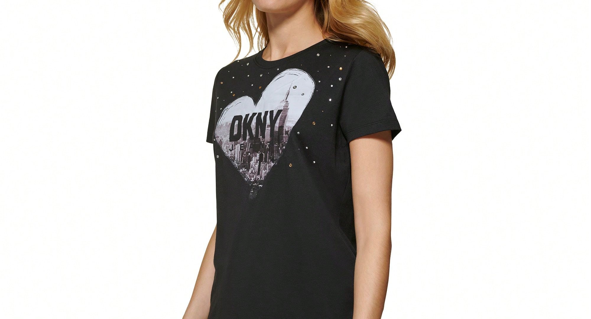 DKNY Jeans Womens Crewneck Embellished Logo T-Shirt1:1