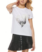 DKNY Jeans Womens Crewneck Embellished Logo T-Shirt1:1