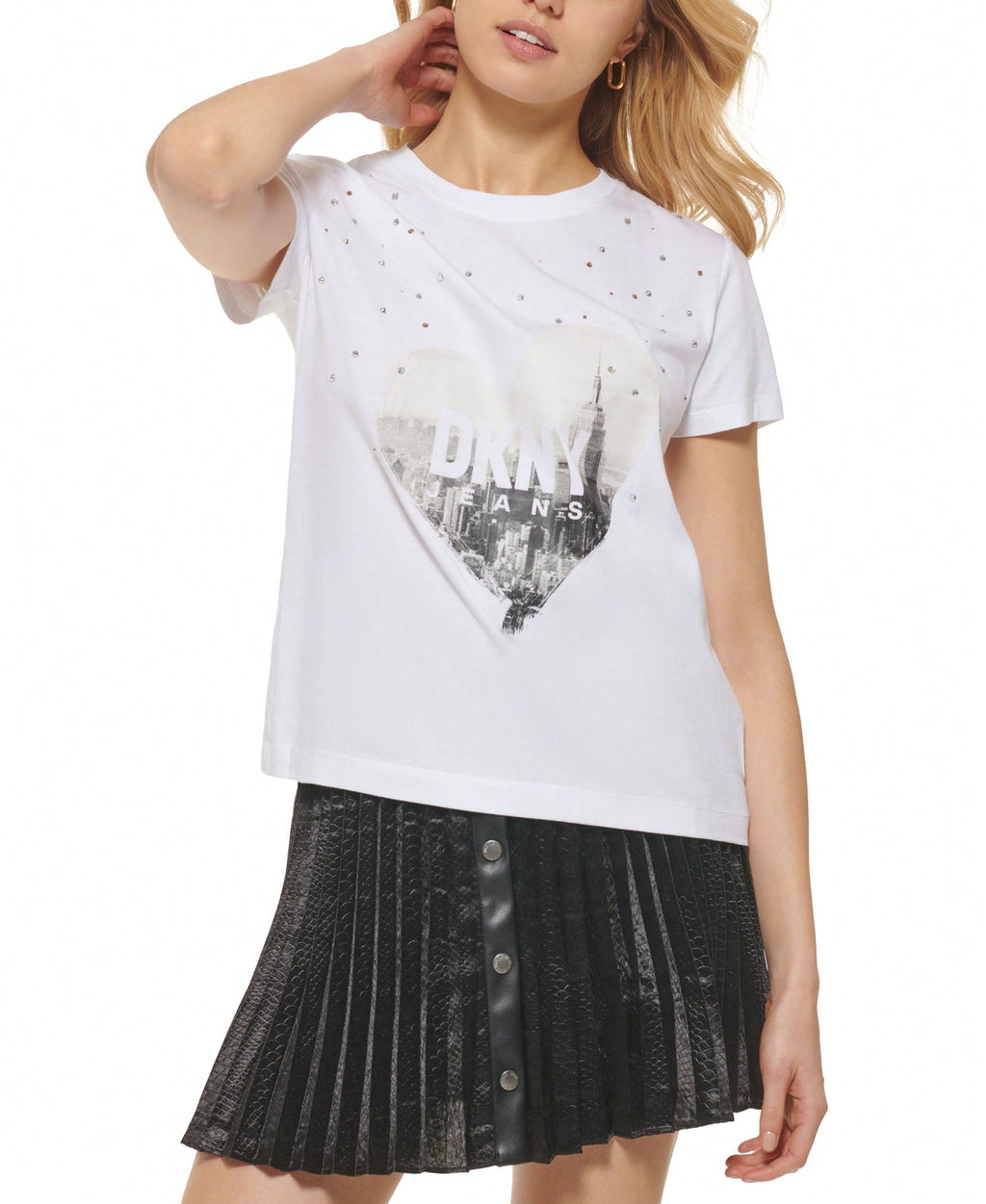DKNY Jeans Womens Crewneck Embellished Logo T-Shirt1:1