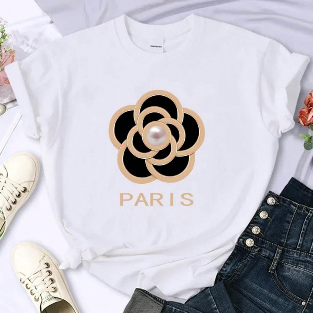 Luxury Brand Flower Women's High-Quality Summer Printed T-Shirt Casual Oversized Y2k Personalized Sleeve O-Neck